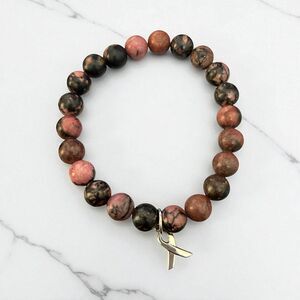 Breast Cancer Bracelets Natural Stone Bead Ribbon Inspirational Awareness